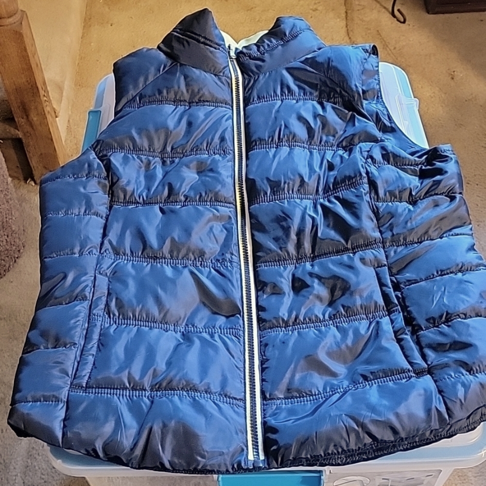 Pre-owned Authentic American Heritage Ladies Size L Navy Vest Yellow Interior